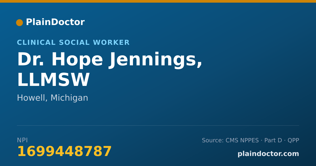 Shareable card for Hope Jennings, LLMSW - Clinical Social Worker, Howell, MI