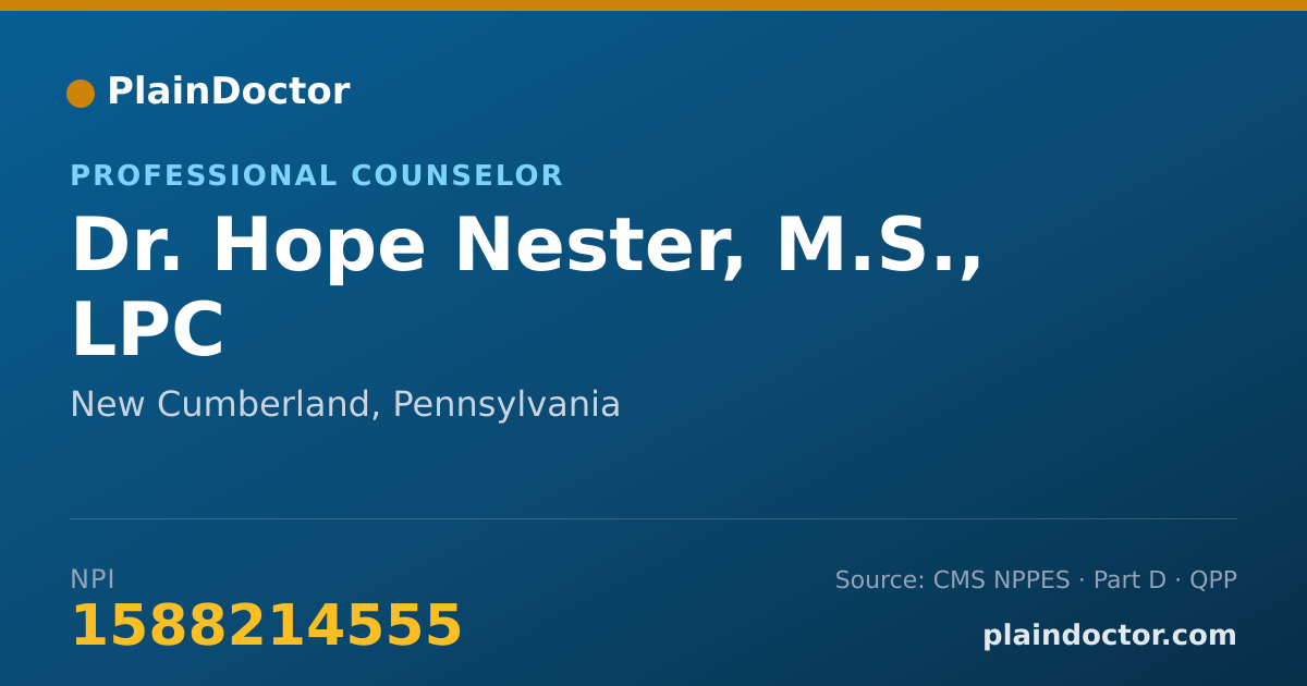 Shareable card for Hope Nester, M.S., LPC - Professional Counselor, New Cumberland, PA