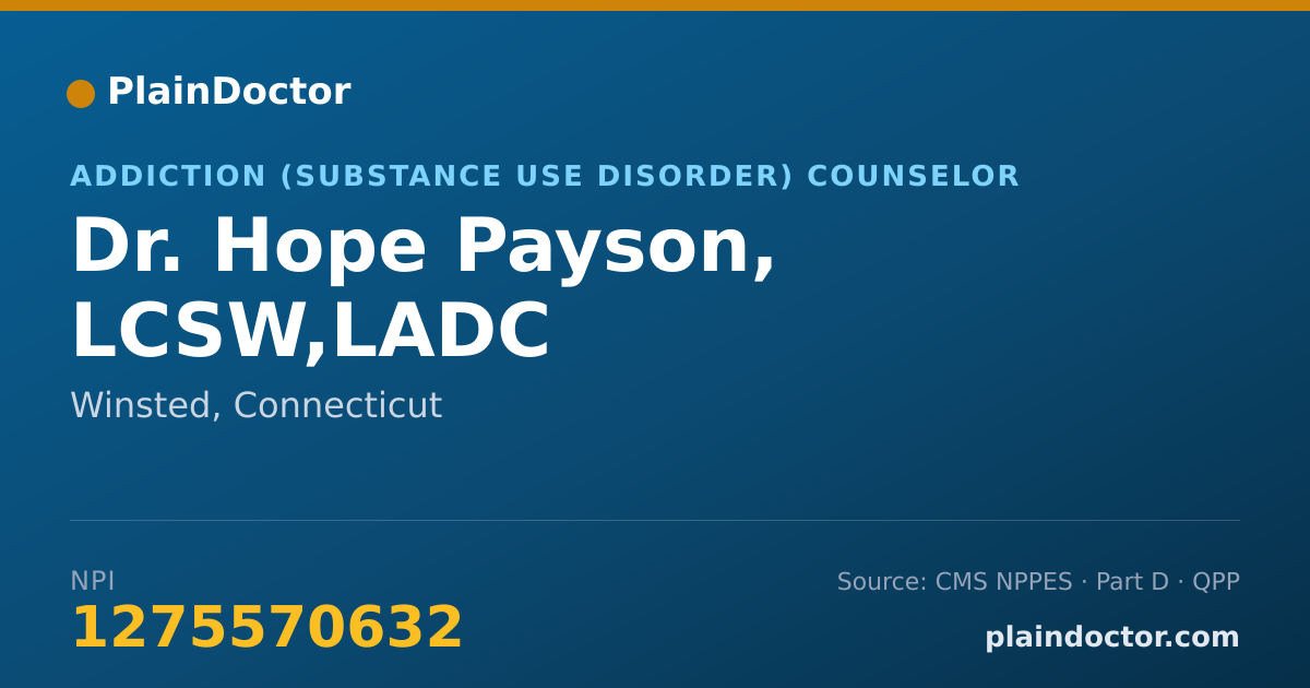 Shareable card for Hope Payson, LCSW,LADC - Addiction (Substance Use Disorder) Counselor, Winsted, CT