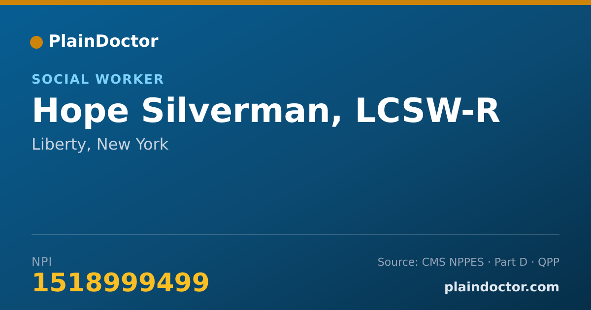 Shareable card for Hope Silverman, LCSW-R - Social Worker, Liberty, NY