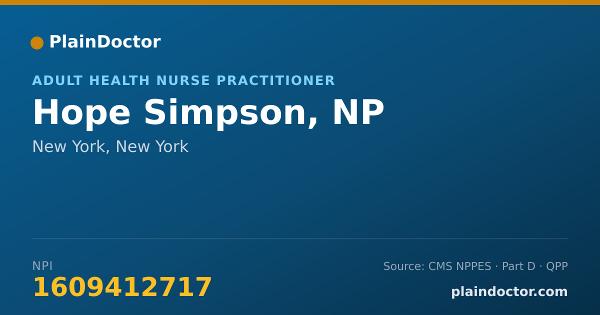 Shareable card for Hope Simpson, NP - Adult Health Nurse Practitioner, New York, NY