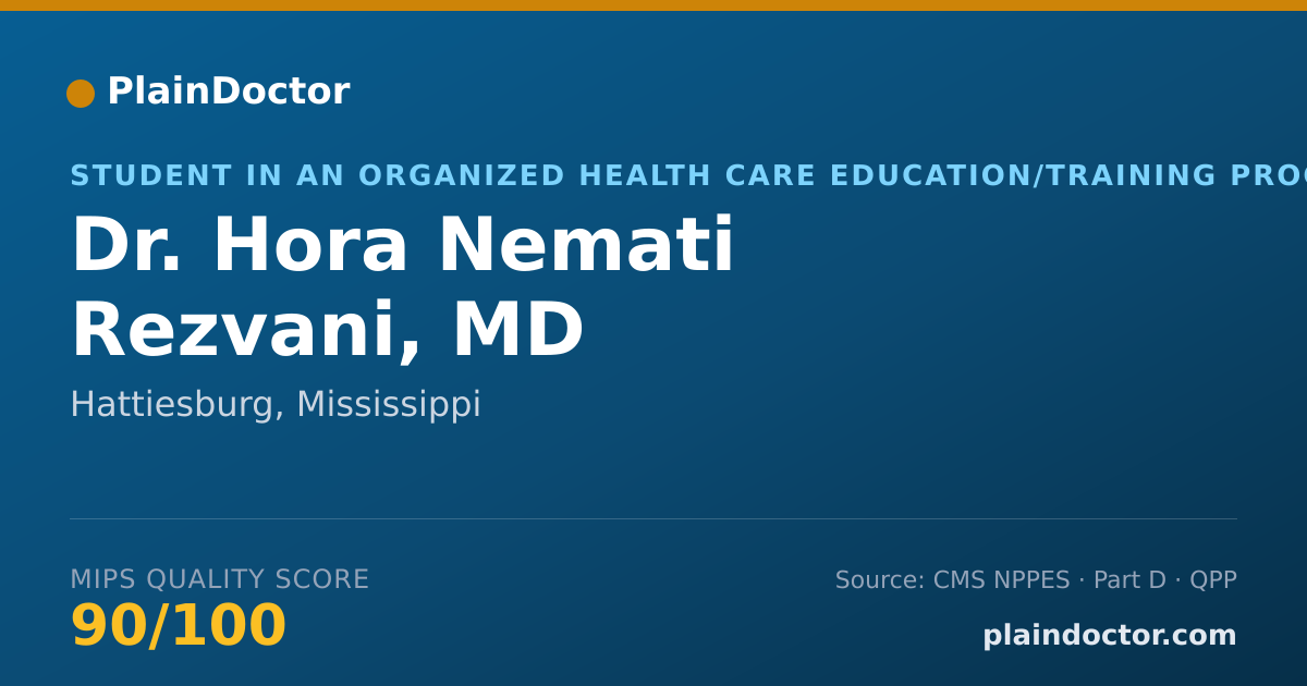 Shareable card for Hora Nemati Rezvani, MD - Student in an Organized Health Care Education/Training Program, Hattiesburg, MS