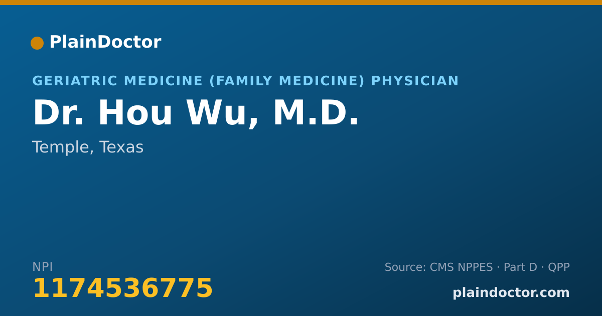 Shareable card for Hou Wu, M.D. - Geriatric Medicine (Family Medicine) Physician, Temple, TX