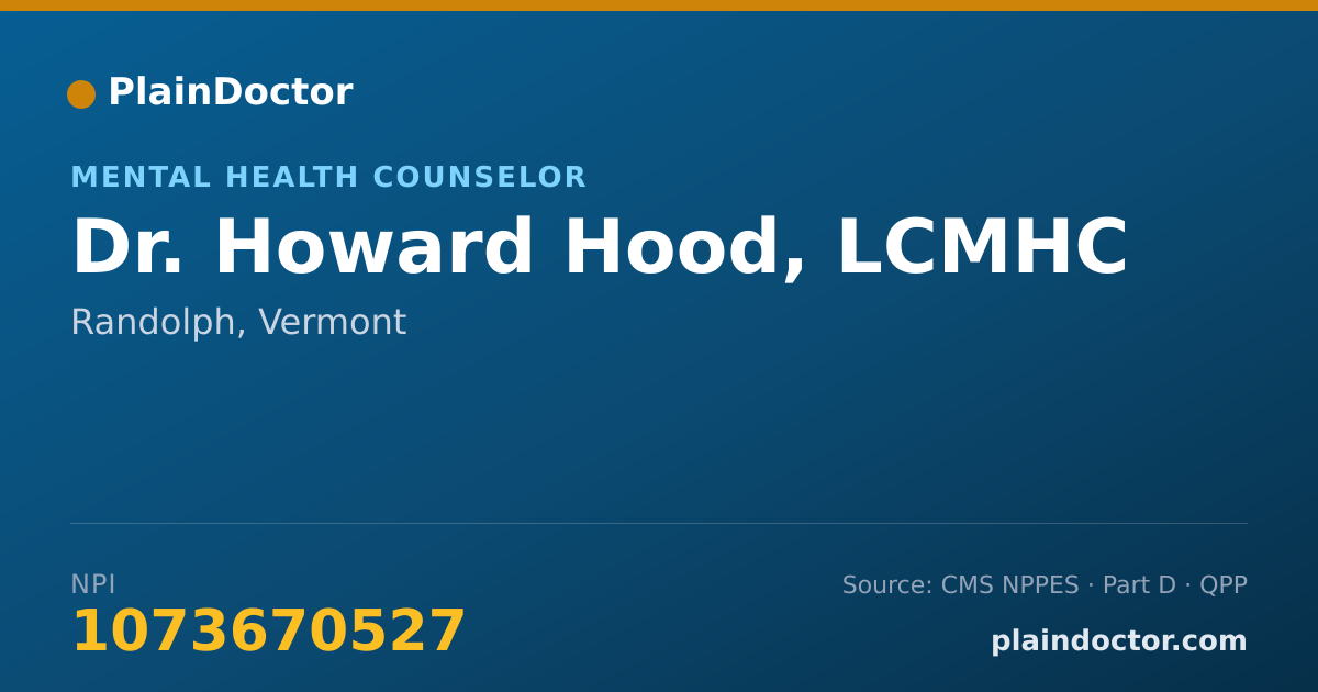 Shareable card for Howard Hood, LCMHC - Mental Health Counselor, Randolph, VT