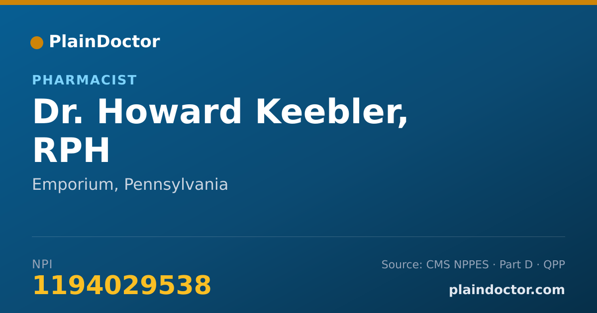Shareable card for Howard Keebler, RPH - Pharmacist, Emporium, PA