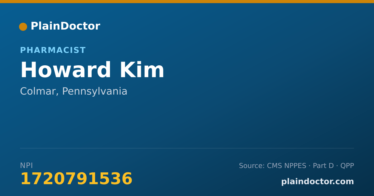 Shareable card for Howard Kim - Pharmacist, Colmar, PA