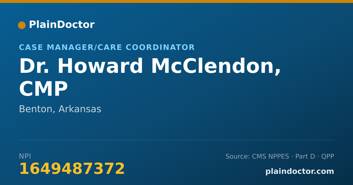 Shareable card for Howard McClendon, CMP - Case Manager/Care Coordinator, Benton, AR
