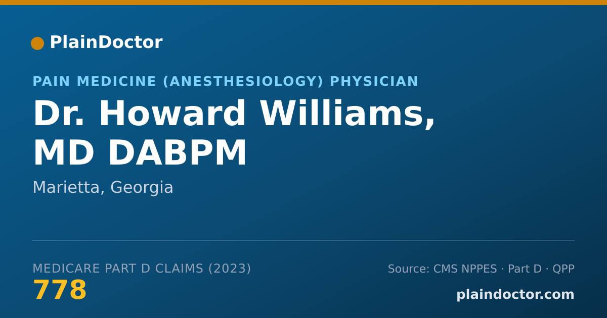 Shareable card for Howard Williams, MD DABPM - Pain Medicine (Anesthesiology) Physician, Marietta, GA