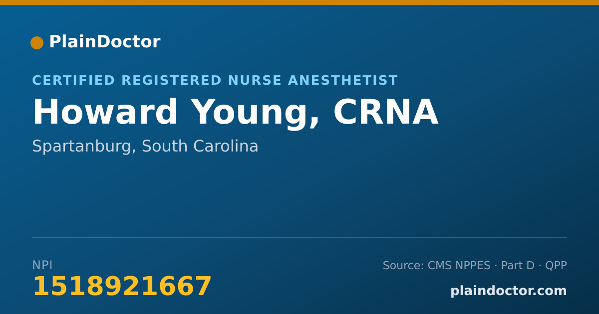 Shareable card for Howard Young, CRNA - Certified Registered Nurse Anesthetist, Spartanburg, SC