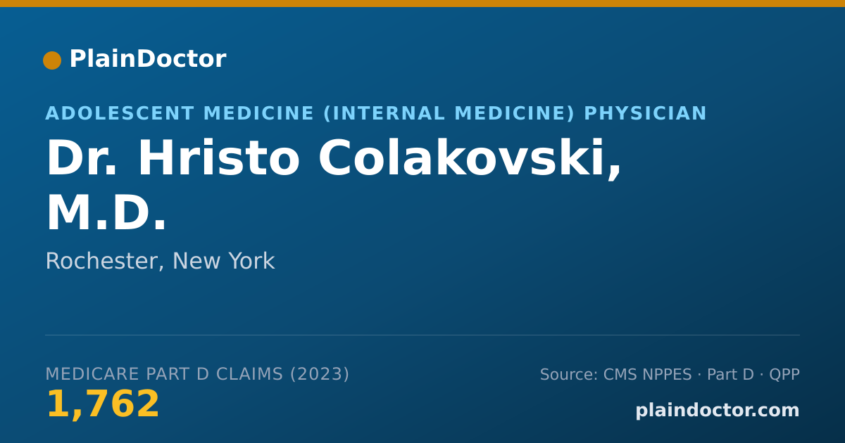 Shareable card for Hristo Colakovski, M.D. - Adolescent Medicine (Internal Medicine) Physician, Rochester, NY