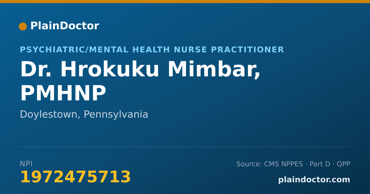 Shareable card for Hrokuku Mimbar, PMHNP - Psychiatric/Mental Health Nurse Practitioner, Doylestown, PA