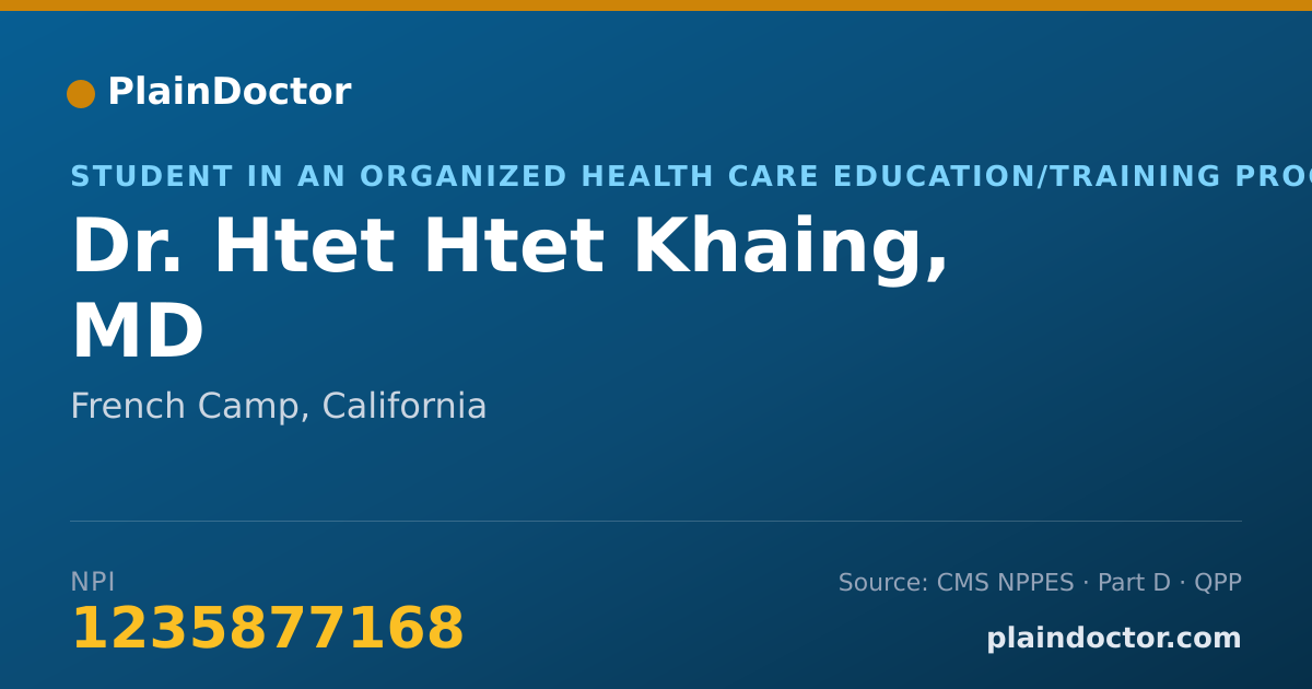 Shareable card for Htet Htet Khaing, MD - Student in an Organized Health Care Education/Training Program, French Camp, CA
