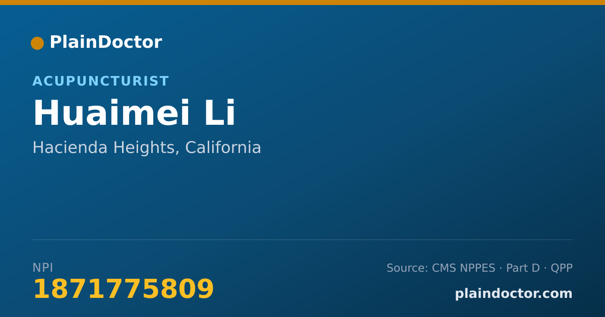 Shareable card for Huaimei Li - Acupuncturist, Hacienda Heights, CA