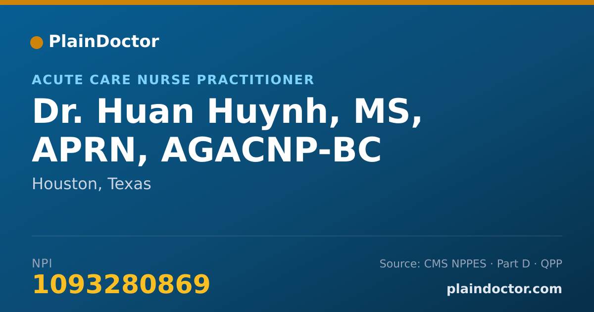 Shareable card for Huan Huynh, MS, APRN, AGACNP-BC - Acute Care Nurse Practitioner, Houston, TX