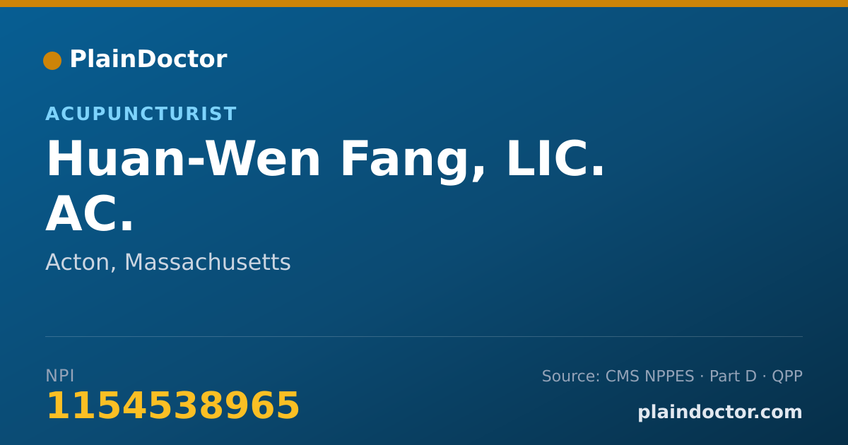Shareable card for Huan-Wen Fang, LIC. AC. - Acupuncturist, Acton, MA