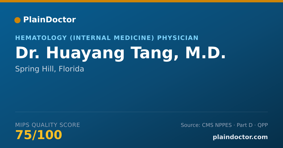 Shareable card for Huayang Tang, M.D. - Hematology (Internal Medicine) Physician, Spring Hill, FL