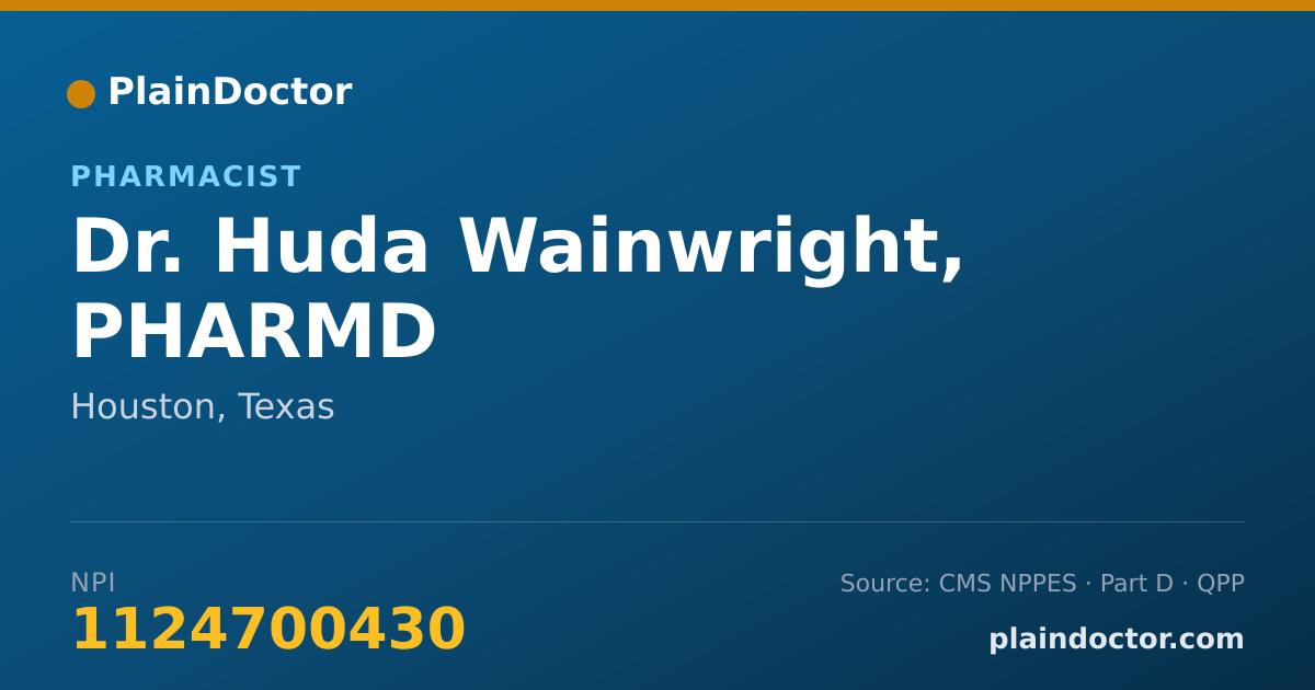 Shareable card for Huda Wainwright, PHARMD - Pharmacist, Houston, TX
