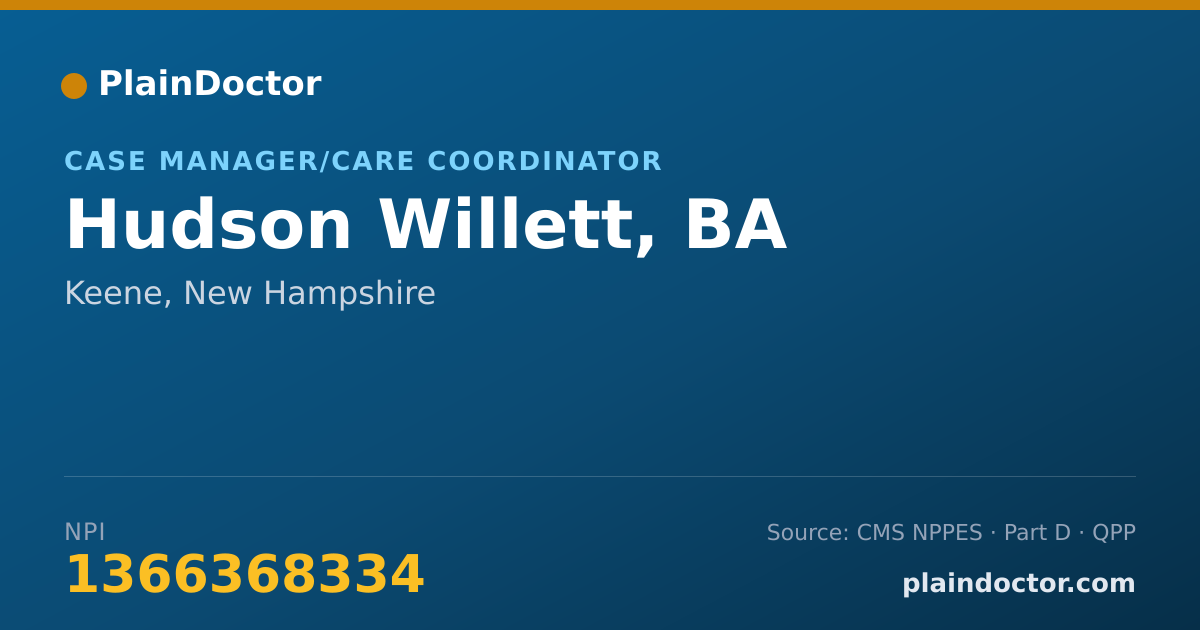 Shareable card for Hudson Willett, BA - Case Manager/Care Coordinator, Keene, NH