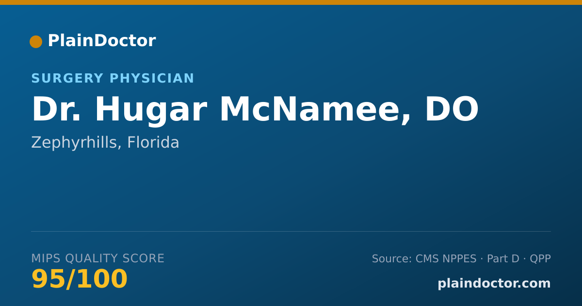 Shareable card for Hugar McNamee, DO - Surgery Physician, Zephyrhills, FL