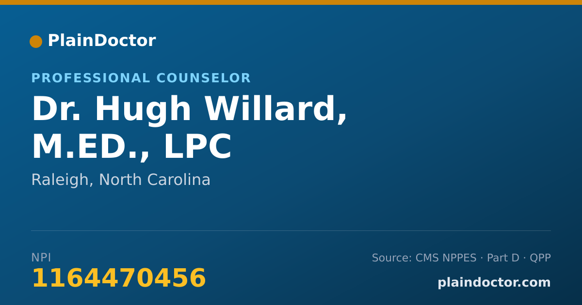 Shareable card for Hugh Willard, M.ED., LPC - Professional Counselor, Raleigh, NC