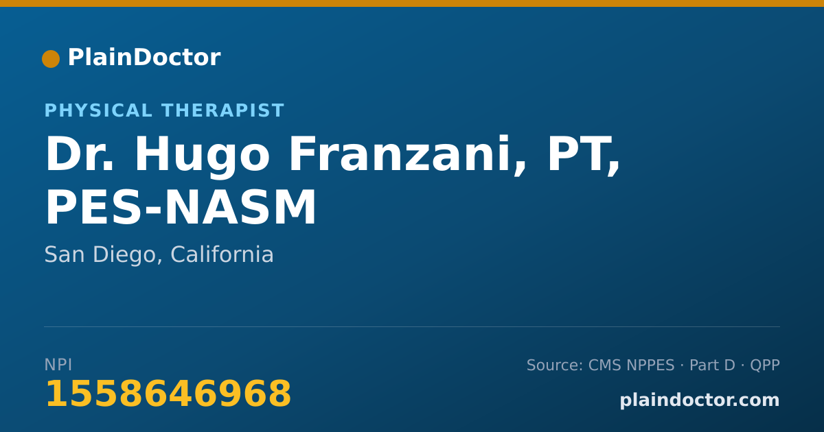 Shareable card for Hugo Franzani, PT, PES-NASM - Physical Therapist, San Diego, CA