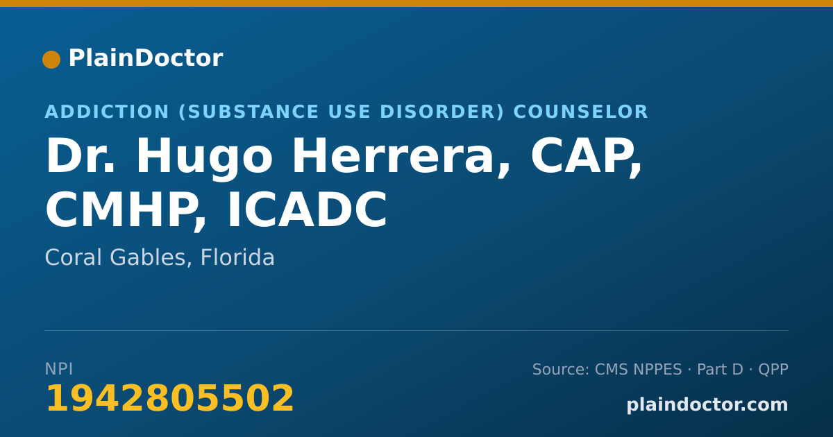 Shareable card for Hugo Herrera, CAP, CMHP, ICADC - Addiction (Substance Use Disorder) Counselor, Coral Gables, FL