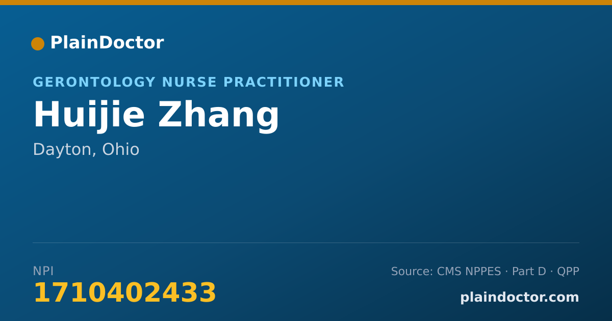 Shareable card for Huijie Zhang - Gerontology Nurse Practitioner, Dayton, OH