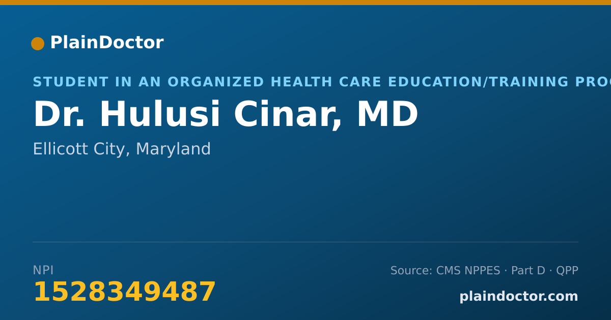 Shareable card for Hulusi Cinar, MD - Student in an Organized Health Care Education/Training Program, Ellicott City, MD