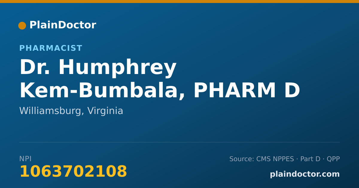 Shareable card for Humphrey Kem-Bumbala, PHARM D - Pharmacist, Williamsburg, VA