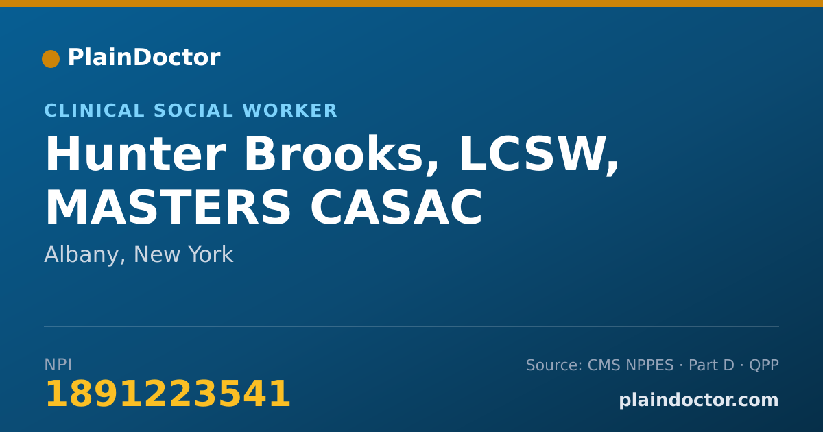 Shareable card for Hunter Brooks, LCSW, MASTERS CASAC - Social Worker, Albany, NY