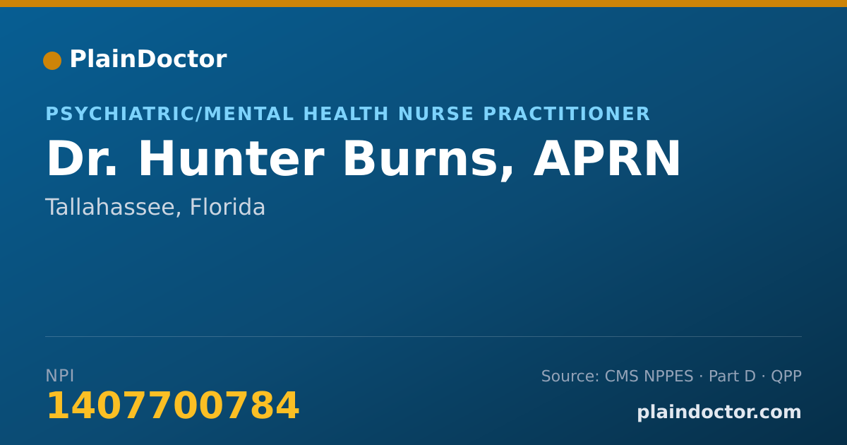 Shareable card for Hunter Burns, APRN - Psychiatric/Mental Health Nurse Practitioner, Tallahassee, FL