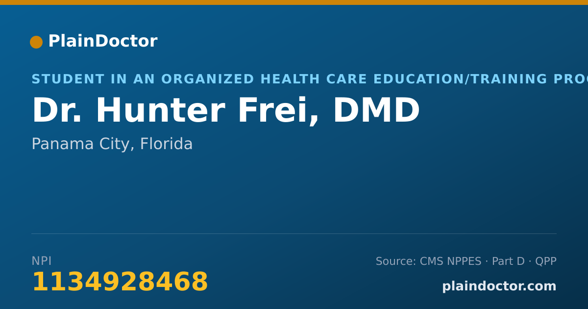 Shareable card for Hunter Frei, DMD - Student in an Organized Health Care Education/Training Program, Panama City, FL