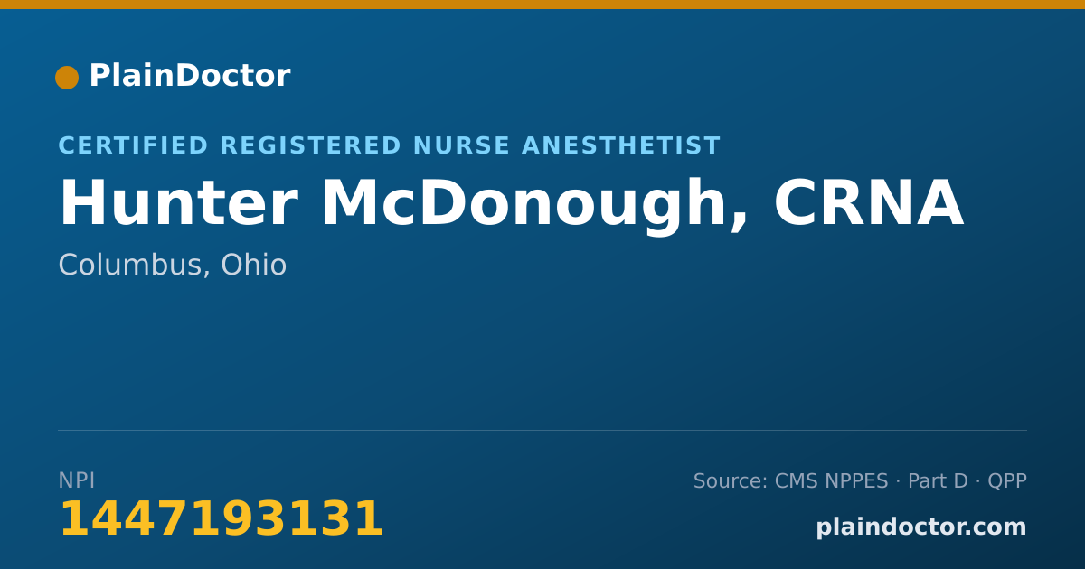 Shareable card for Hunter McDonough, CRNA - Certified Registered Nurse Anesthetist, Columbus, OH