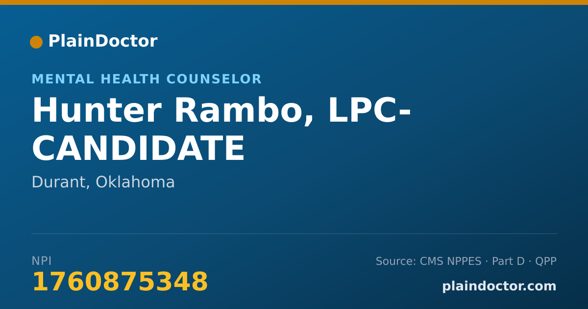 Shareable card for Hunter Rambo, LPC- CANDIDATE - Mental Health Counselor, Durant, OK