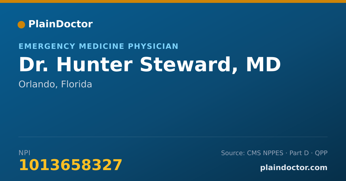 Shareable card for Hunter Steward, MD - Emergency Medicine Physician, Orlando, FL