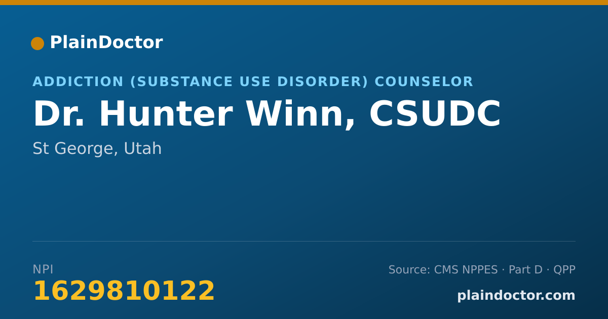 Shareable card for Hunter Winn, CSUDC - Addiction (Substance Use Disorder) Counselor, St George, UT