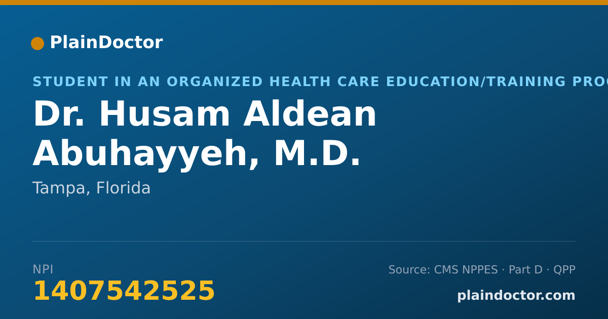 Shareable card for Husam Aldean Abuhayyeh, M.D. - Student in an Organized Health Care Education/Training Program, Tampa, FL