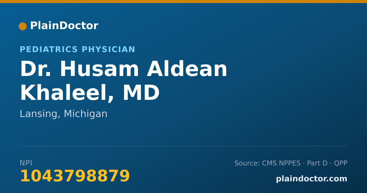 Shareable card for Husam Aldean Khaleel, MD - Pediatrics Physician, Lansing, MI