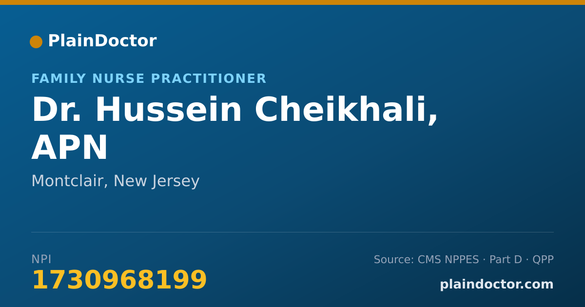 Shareable card for Hussein Cheikhali, APN - Family Nurse Practitioner, Montclair, NJ