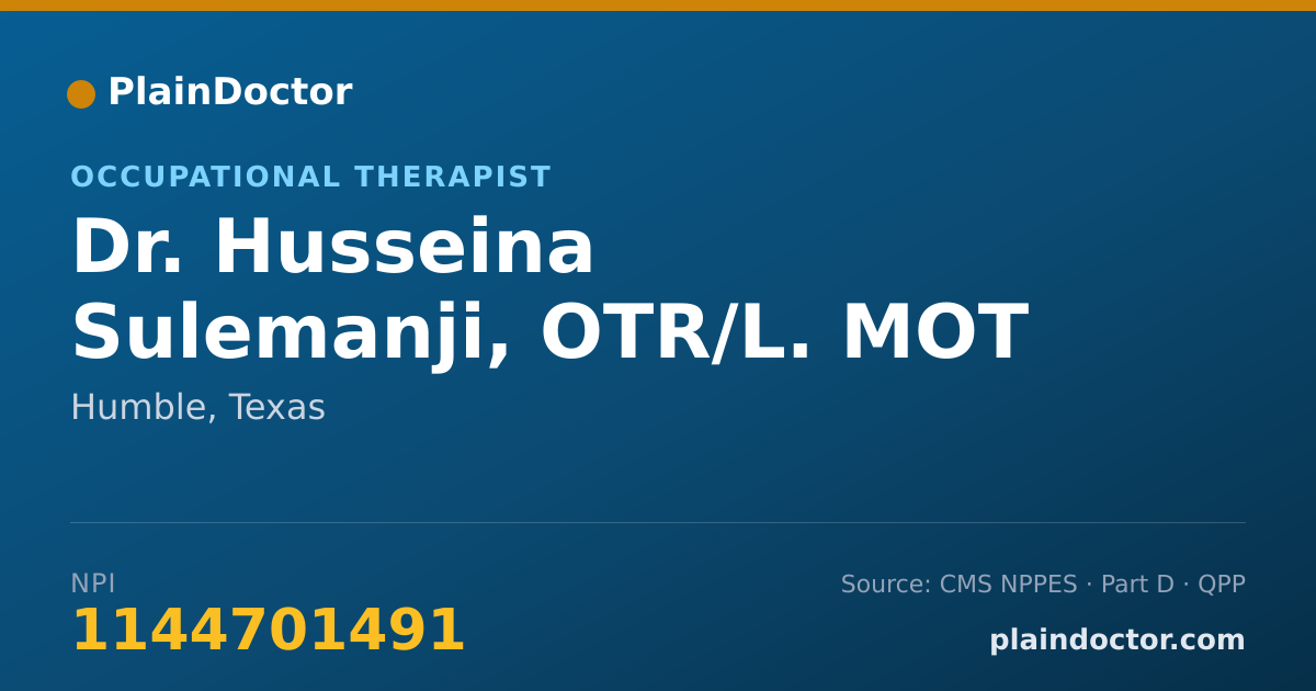 Shareable card for Husseina Sulemanji, OTR/L. MOT - Occupational Therapist, Humble, TX