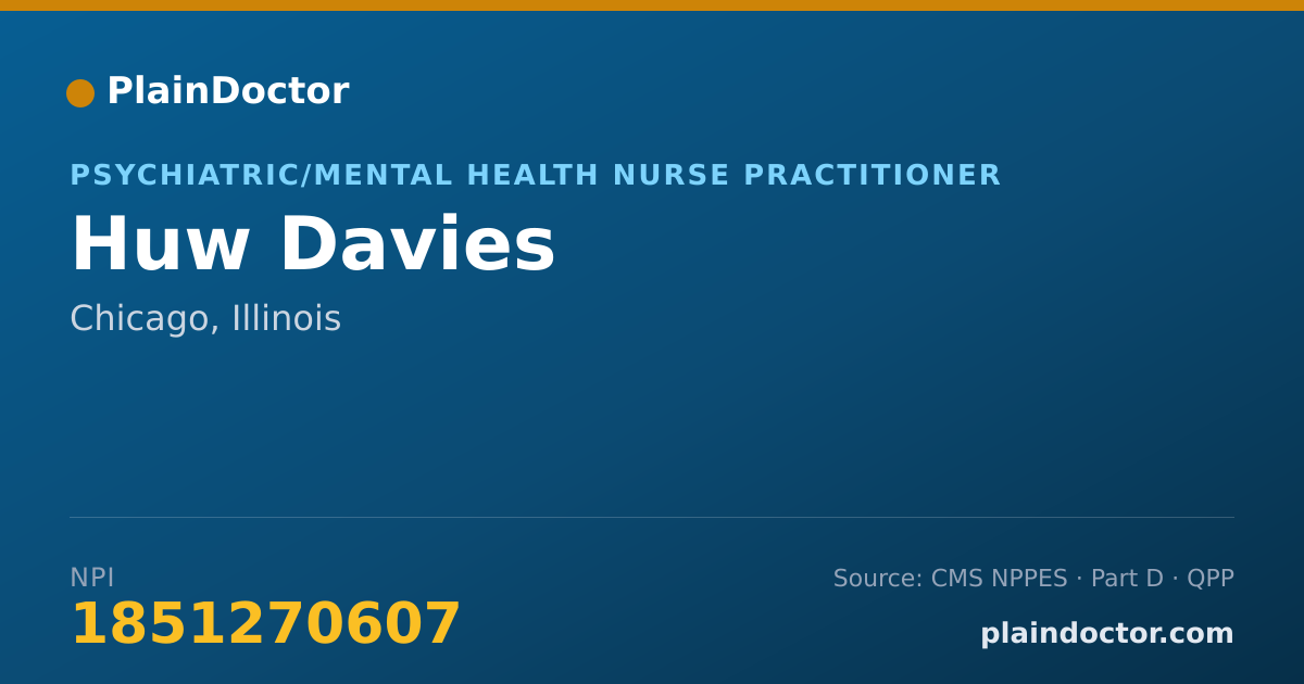 Shareable card for Huw Davies - Psychiatric/Mental Health Nurse Practitioner, Chicago, IL