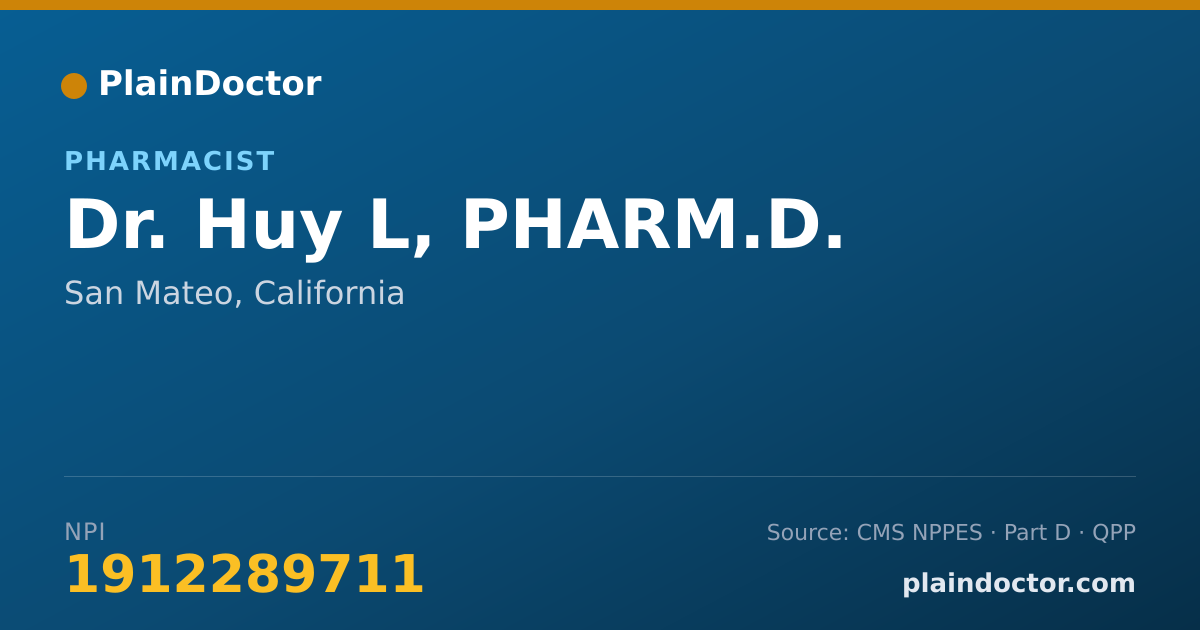 Shareable card for Huy L, PHARM.D. - Pharmacist, San Mateo, CA