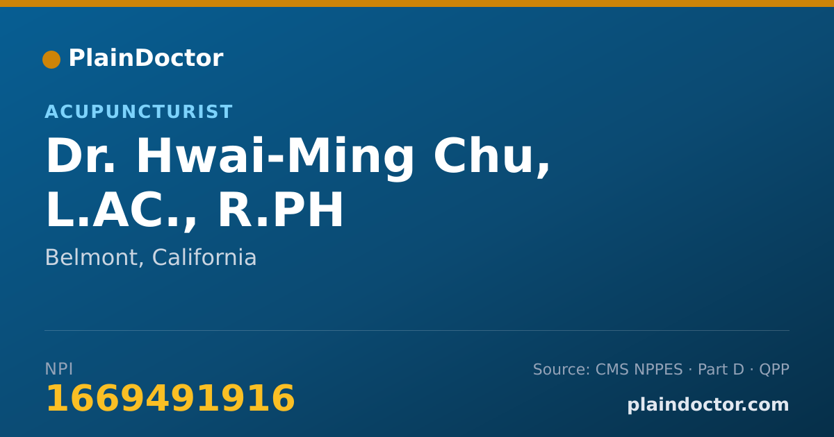 Shareable card for Hwai-Ming Chu, L.AC., R.PH - Acupuncturist, Belmont, CA