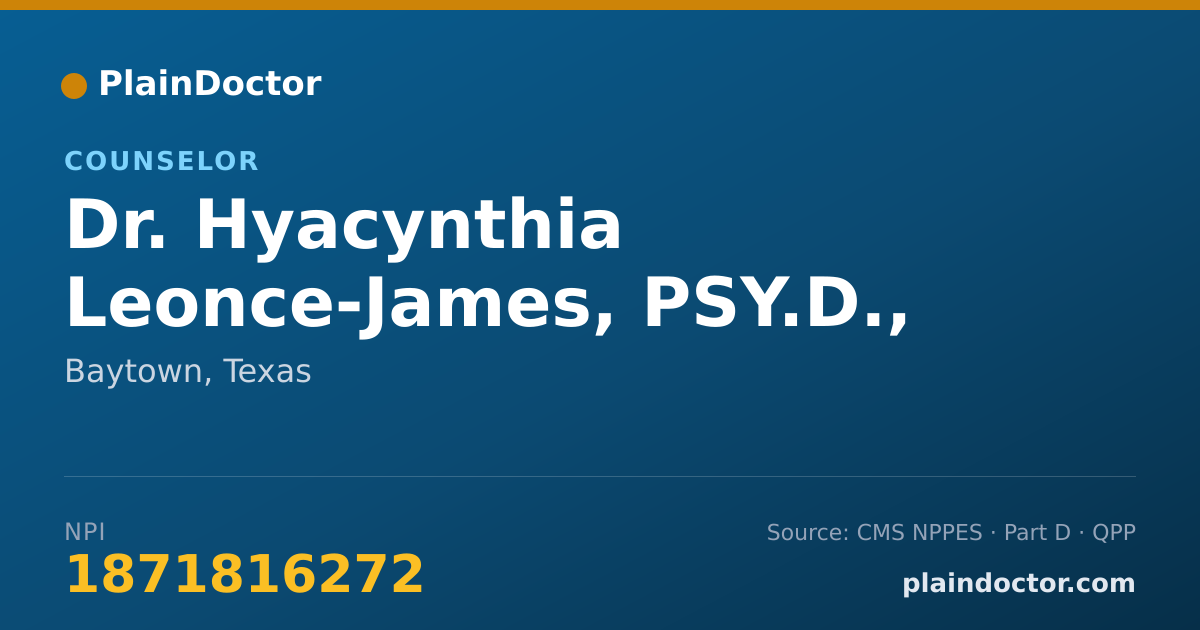 Shareable card for Hyacynthia Leonce-James, PSY.D., LPC, LMHC - Counselor, Baytown, TX