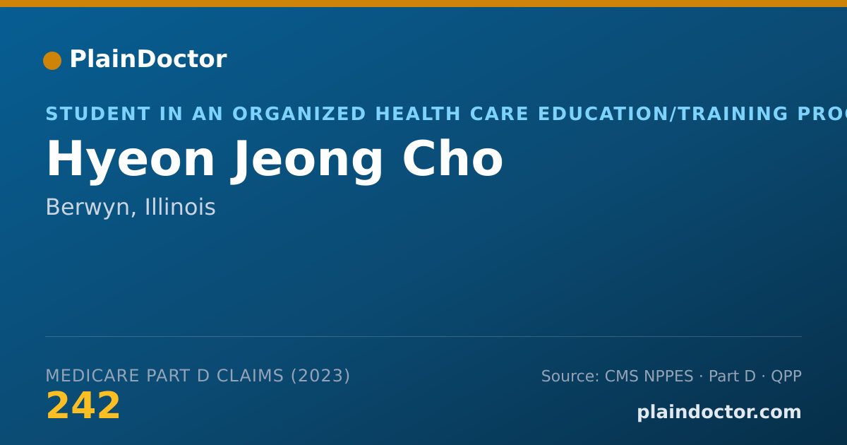Shareable card for Hyeon Jeong Cho - Student in an Organized Health Care Education/Training Program, Berwyn, IL