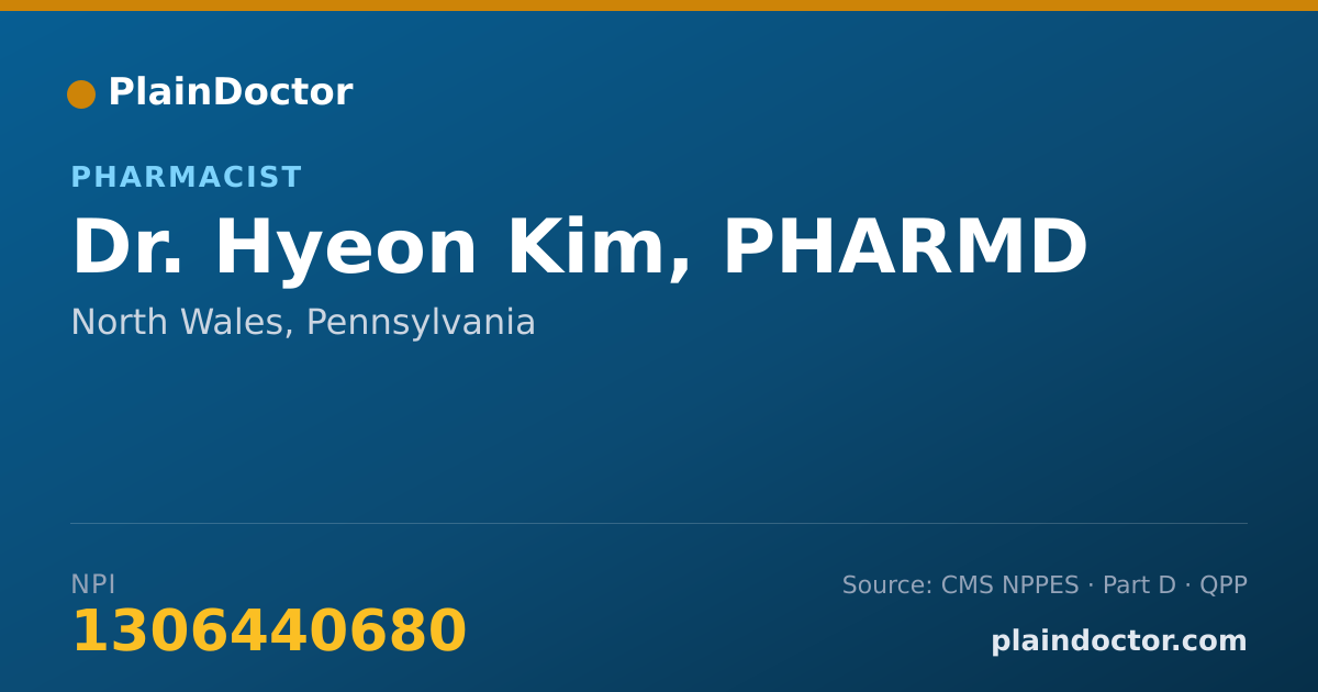 Shareable card for Hyeon Kim, PHARMD - Pharmacist, North Wales, PA