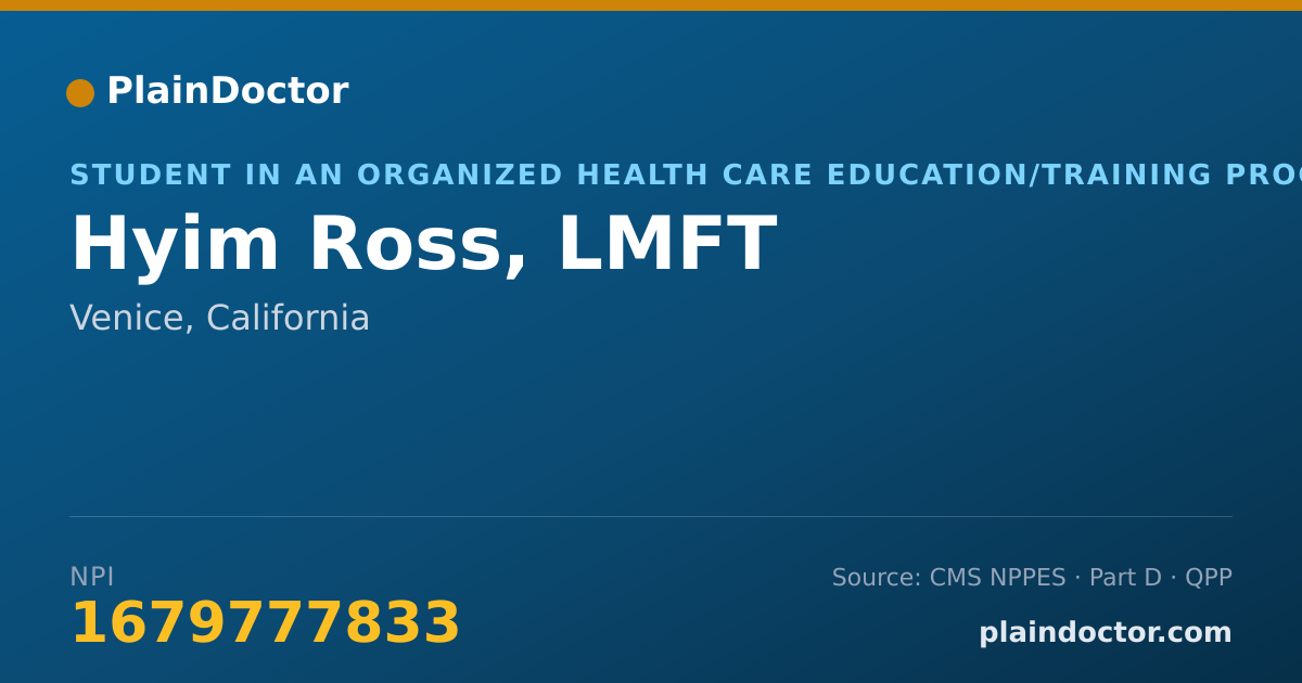 Shareable card for Hyim Ross, LMFT - Student in an Organized Health Care Education/Training Program, Venice, CA