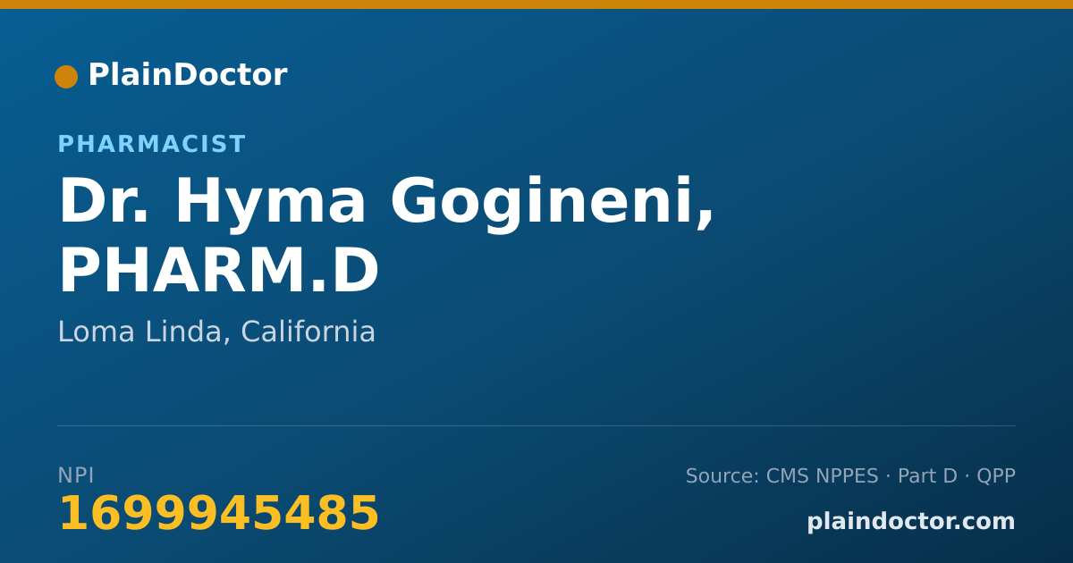 Shareable card for Hyma Gogineni, PHARM.D - Pharmacist, Loma Linda, CA