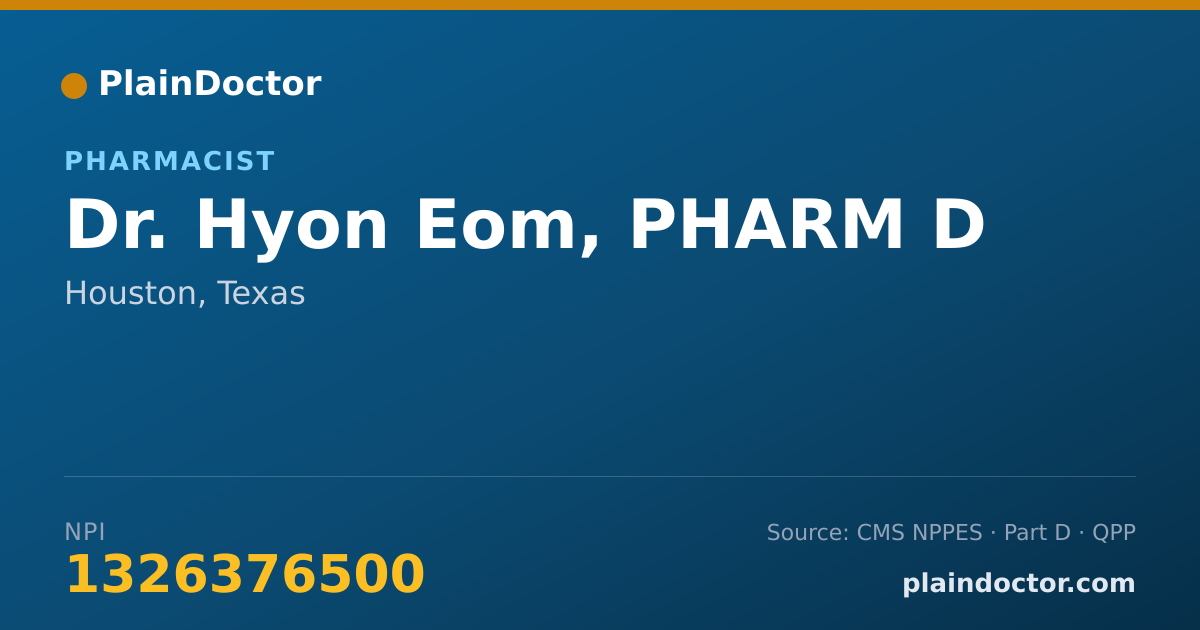 Shareable card for Hyon Eom, PHARM D - Pharmacist, Houston, TX