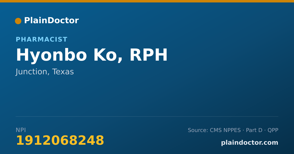 Shareable card for Hyonbo Ko, RPH - Pharmacist, Junction, TX